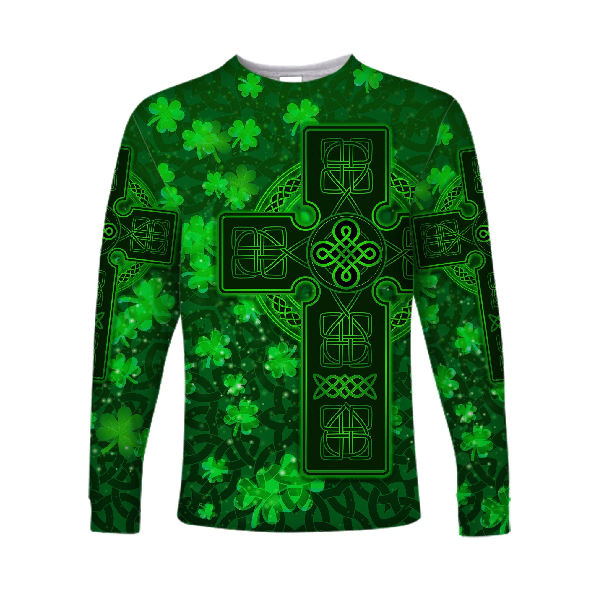 (Custom Personalised) Celtic Cross Long Sleeve Shirt With Shamrock Simple Style LT8 - Wonder Print Shop