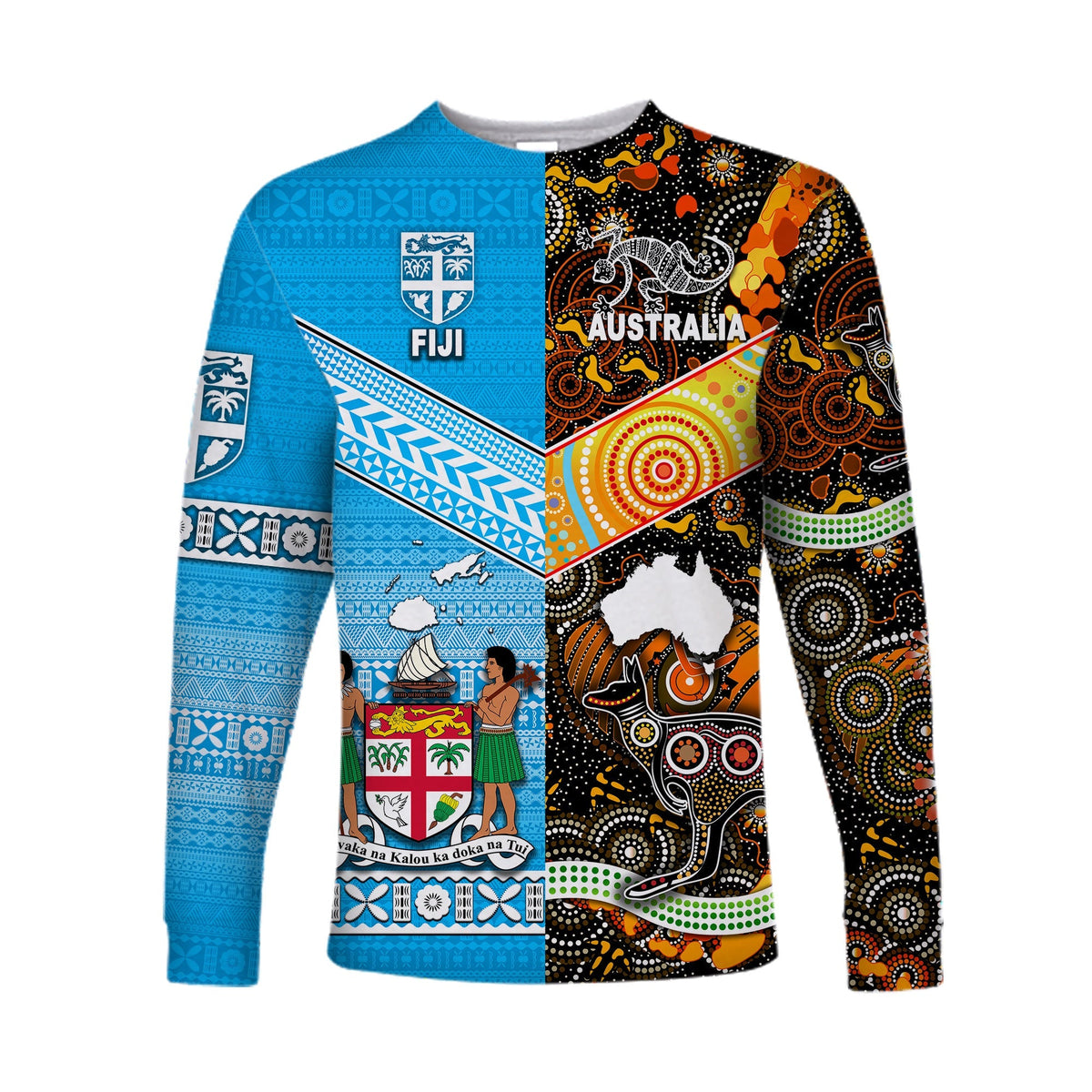 (Custom Personalised) Australia Aboriginal And Fiji Tapa Long Sleeve Shirt Together LT8 - Wonder Print Shop