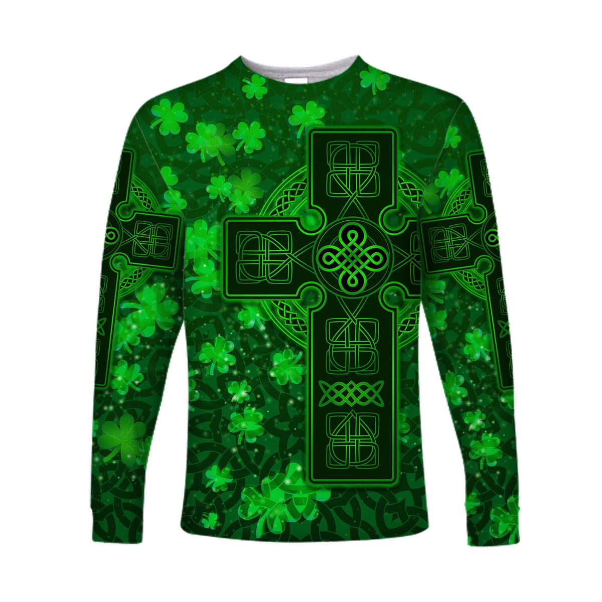 Celtic Cross Long Sleeve Shirt With Shamrock Simple Style LT8 - Wonder Print Shop