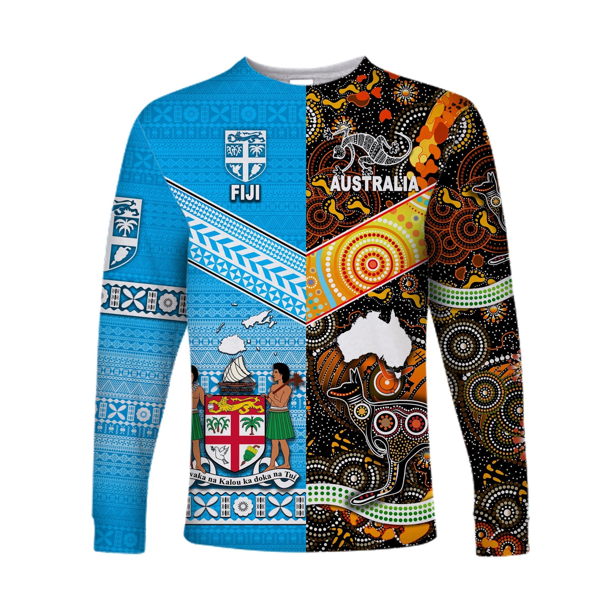Australia Aboriginal And Fiji Tapa Long Sleeve Shirt Together LT8 - Wonder Print Shop