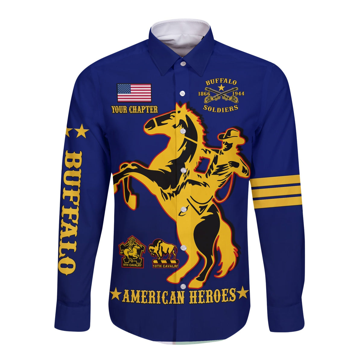 (Custom Text And Chapter) Buffalo Soldiers Long Sleeve Button Shirt BSMC United States Army Simple Style - Wonder Print Shop