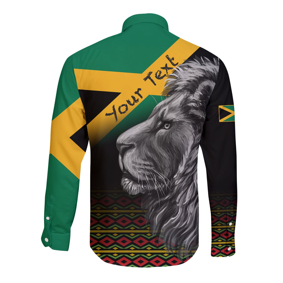 (Custom Personalised) Jamaica Lion Hawaii Long Sleeve Button Shirt Jamaican Pattern Version Black LT13 - Wonder Print Shop