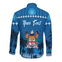 Custom Personalised Bula Fiji Day Long Sleeve Button Shirt Fijian Tapa with Palm Tree 52nd Anniversary LT13 - Wonder Print Shop