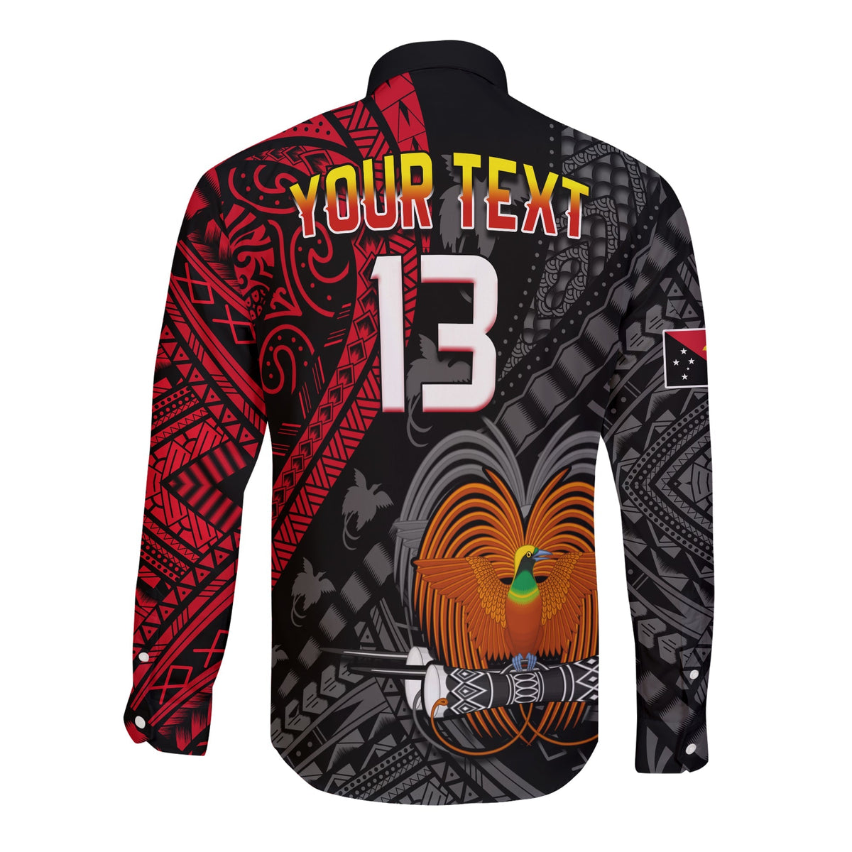 Custom Text and Number Papua New Guinea Long Sleeve Button Shirt Raggiana Birds Of Paradise Happy 47th Independence Day LT13 - Wonder Print Shop
