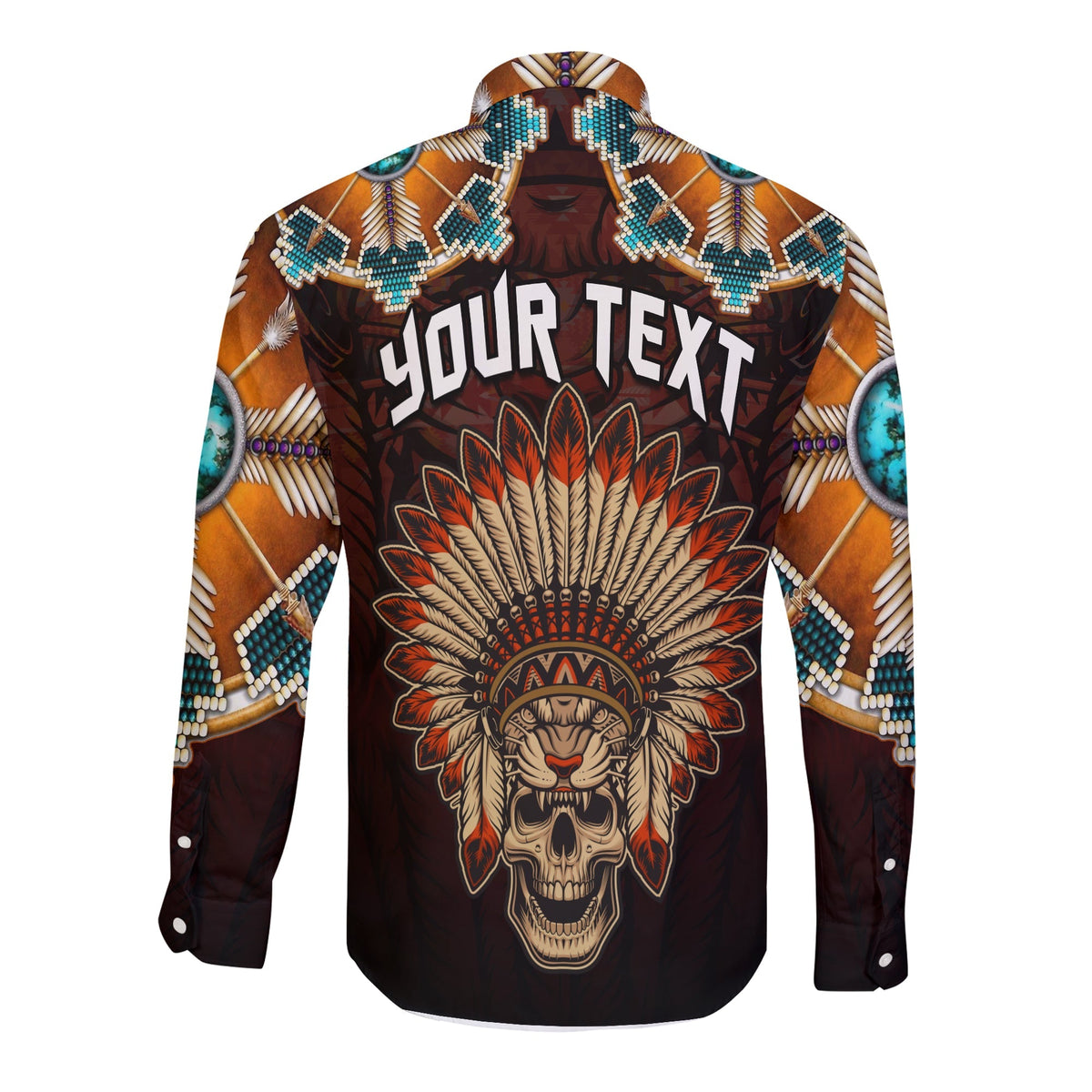(Custom Personalised) The First Americans Long Sleeve Button Shirt Indian Headdress With Skull LT13 - Wonder Print Shop