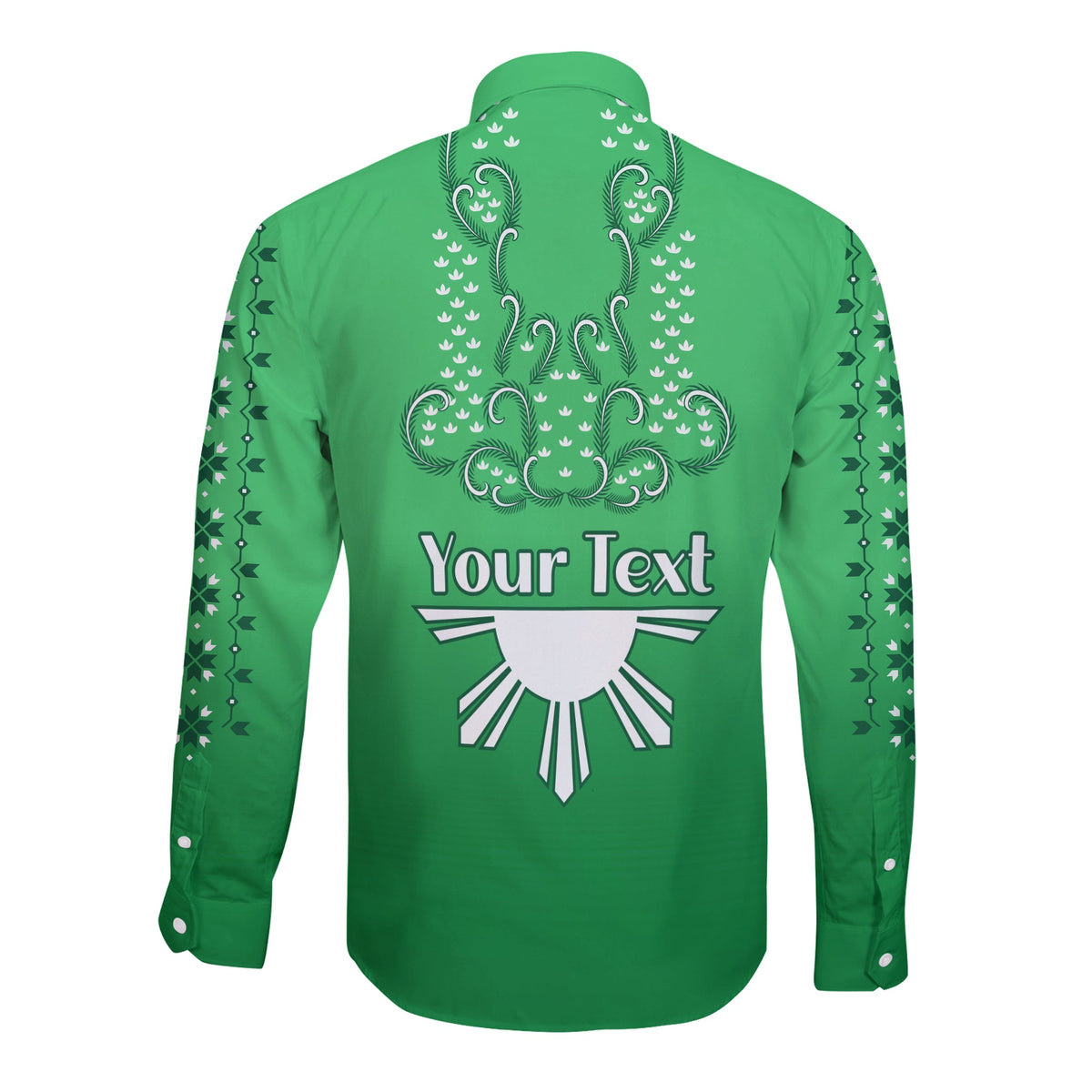 (Custom Personalised) Philippines Long Sleeve Button Shirt Sun Filipino Green Barong LT13 - Wonder Print Shop