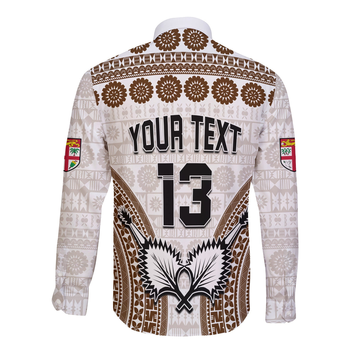 Custom Text and Number Fiji Rugby Bati Long Sleeve Button Shirt Proud Tapa Pattern LT13 - Wonder Print Shop
