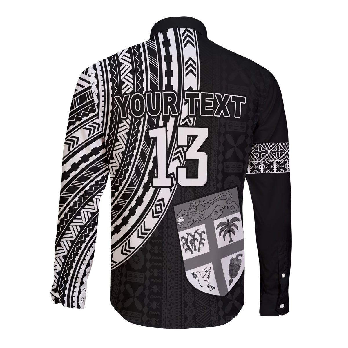Custom Text and Number Fiji Rugby Sevens Long Sleeve Button Shirt Fijian 7s Tapa Polynesian LT13 - Wonder Print Shop