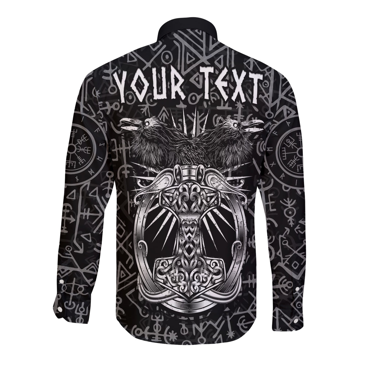 (Custom Personalised) Viking Dad Long Sleeve Button Shirt Happy Fathers Day Style Runes and Mjolnir LT13 - Wonder Print Shop
