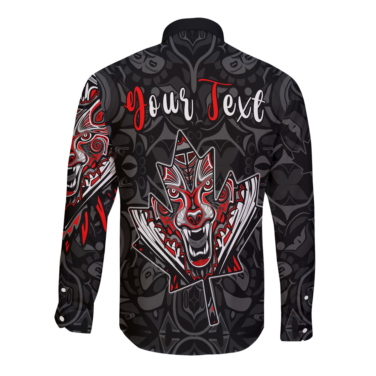 (Custom Personalised) Canada Wolf Long Sleeve Button Shirt Haida and Maple Leaf LT13 - Wonder Print Shop