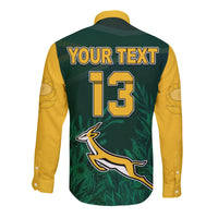 (Custom Text and Number) South Africa Rugby Long Sleeve Button Shirt Springboks King Protea Go Bokke LT13 - Wonder Print Shop