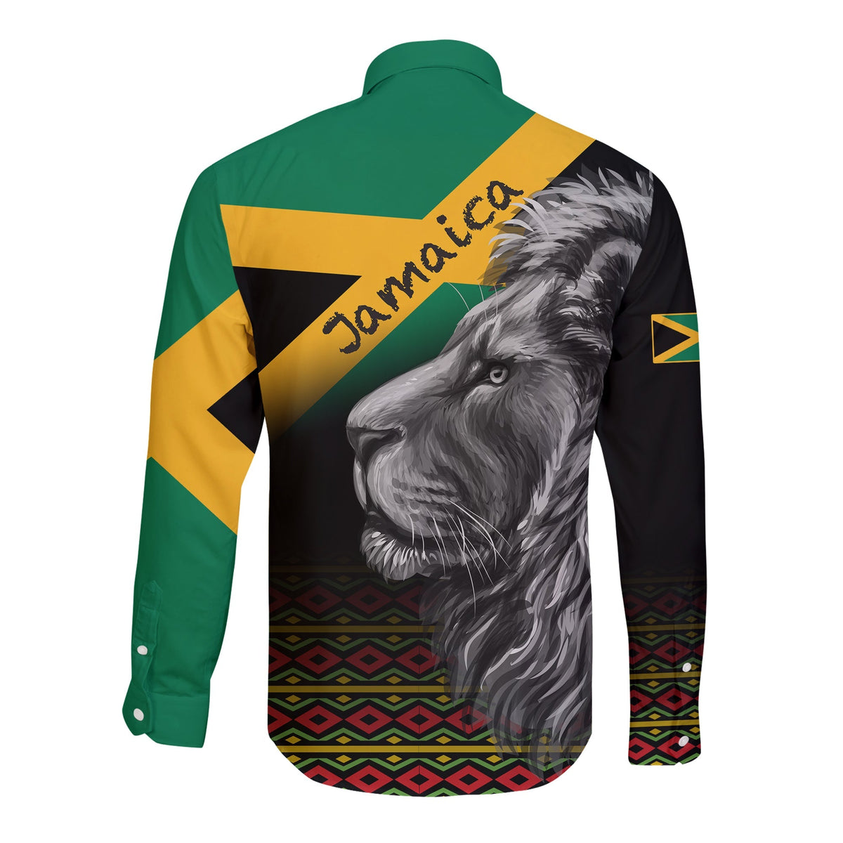Jamaica Lion Hawaii Long Sleeve Button Shirt Jamaican Pattern Version Black LT13 - Wonder Print Shop