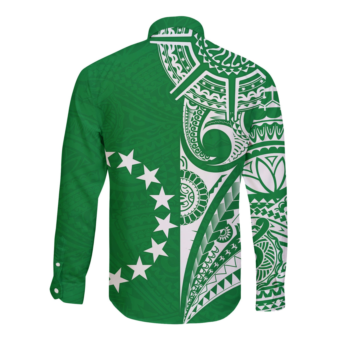 Cook Islands Tatau Long Sleeve Button Shirt Symbolize Passion Stars Version Green LT13 - Wonder Print Shop