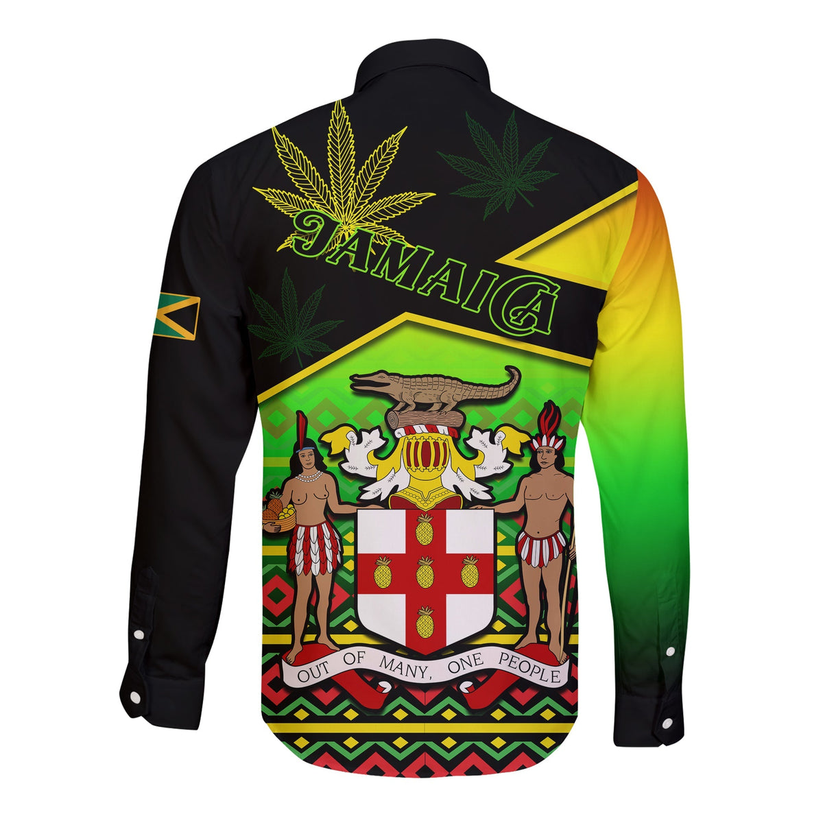 Jamaica Lion Hawaii Long Sleeve Button Shirt Jamaican Pattern Version Reggae Colors LT13 - Wonder Print Shop