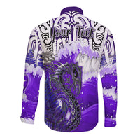 Custom Personalised Manaia Maori Long Sleeve Button Shirt Fern Aotearoa Purple Waves LT13 - Wonder Print Shop