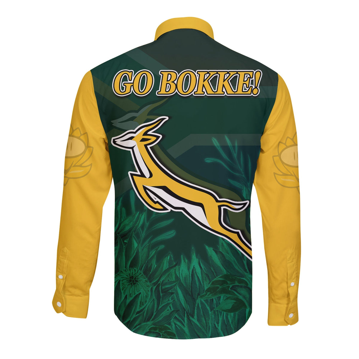South Africa Rugby Long Sleeve Button Shirt Springboks King Protea Go Bokke LT13 - Wonder Print Shop