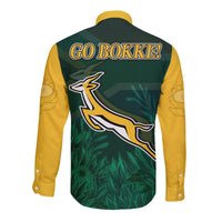 South Africa Rugby Long Sleeve Button Shirt Springboks King Protea Go Bokke LT13 - Wonder Print Shop