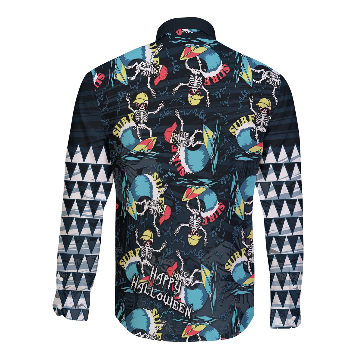 Hawaii Skeleton Surf Long Sleeve Button Shirt Halloween Hawaiian Tribal LT13 - Wonder Print Shop
