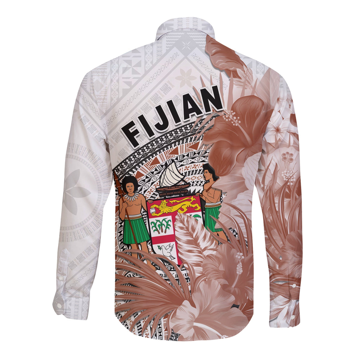 Fiji Tapa Long Sleeve Button Shirt White Fijian Masi Be Loved Hibiscus LT13 - Wonder Print Shop
