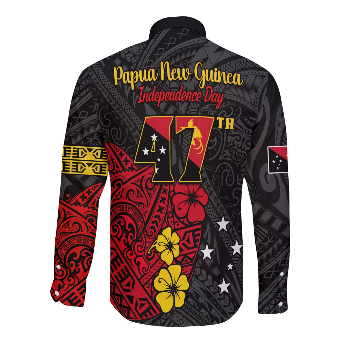 Custom Personalised Papua New Guinea Anniversary Long Sleeve Button Shirt 47th Independence Day Since 1975 LT13 - Wonder Print Shop