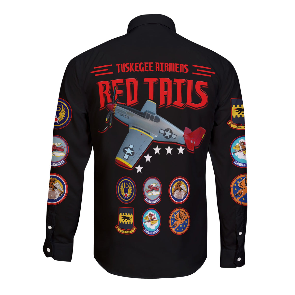 (Custom Personalised) Tuskegee Airmen Long Sleeve Button Shirt US Military Black Red Tails LT13 - Wonder Print Shop