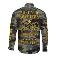 (Custom Text and Chapter) Buffalo Soldiers Long Sleeve Button Shirt Camouflage American Heroes BSMC LT13 - Wonder Print Shop