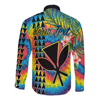 (Custom Personalised) Hawaii Rainbow Tie Dye Long Sleeve Button Shirt Flowers Polynesian Hawaiian Tribal LT13 - Wonder Print Shop