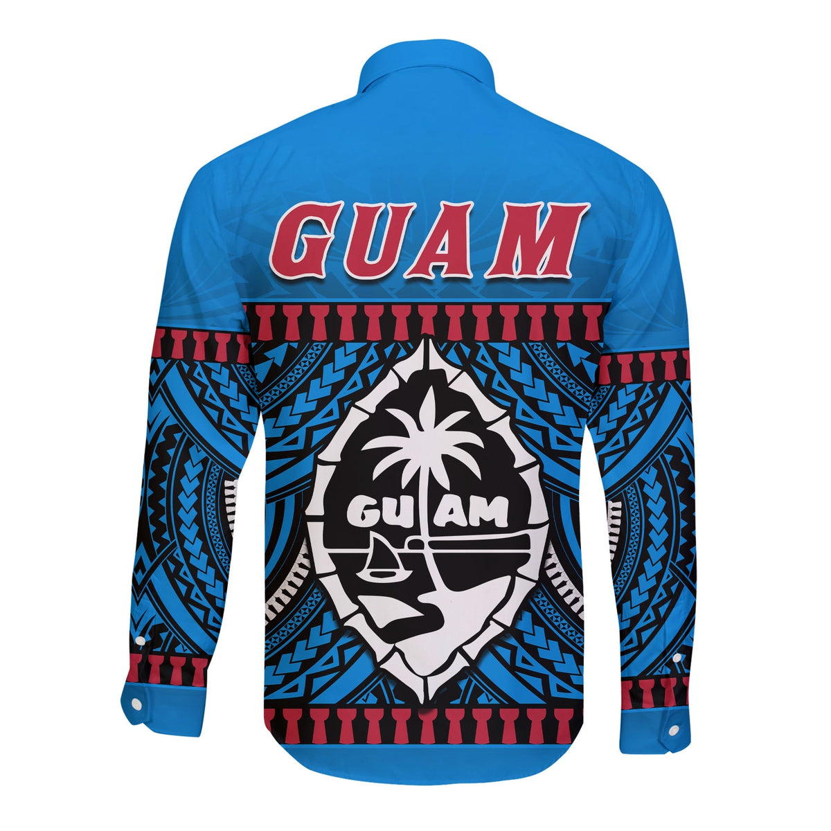 Guam Chamorro Long Sleeve Button Shirt Latte Stone Blue Polynesian Haligi LT13 - Wonder Print Shop