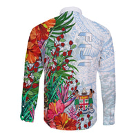 Fiji Long Sleeve Button Shirt Proud Fijian Tapa mix Tagimoucia Flowers LT13 - Wonder Print Shop