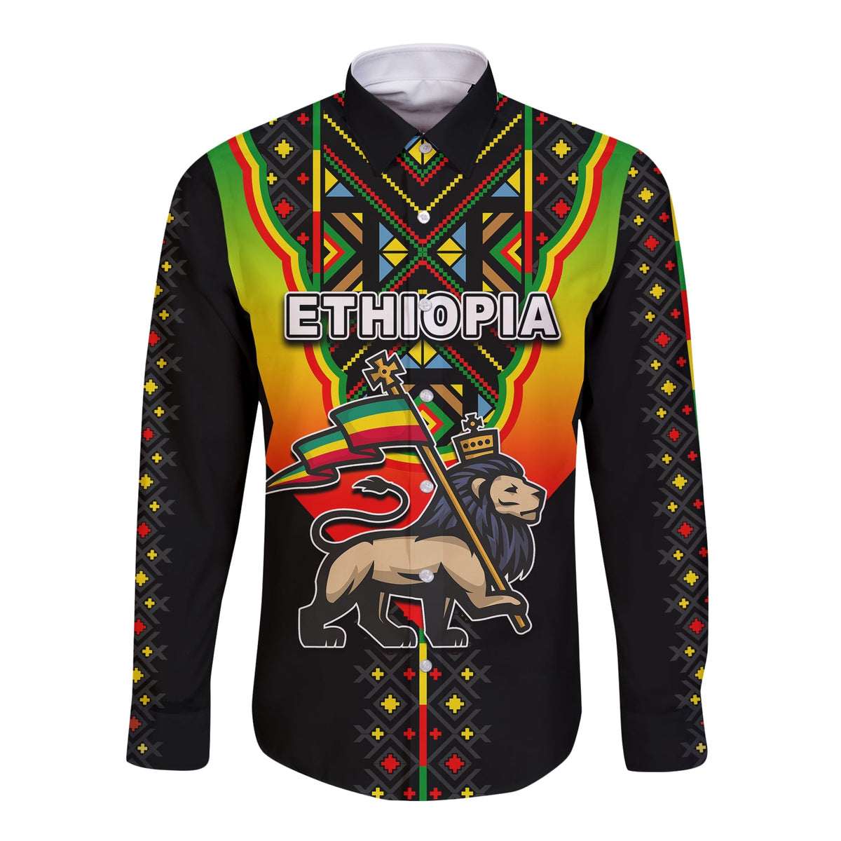 (Custom Personalised) Ethiopia Long Sleeve Button Shirt Reggae Style No.2 LT6 - Wonder Print Shop