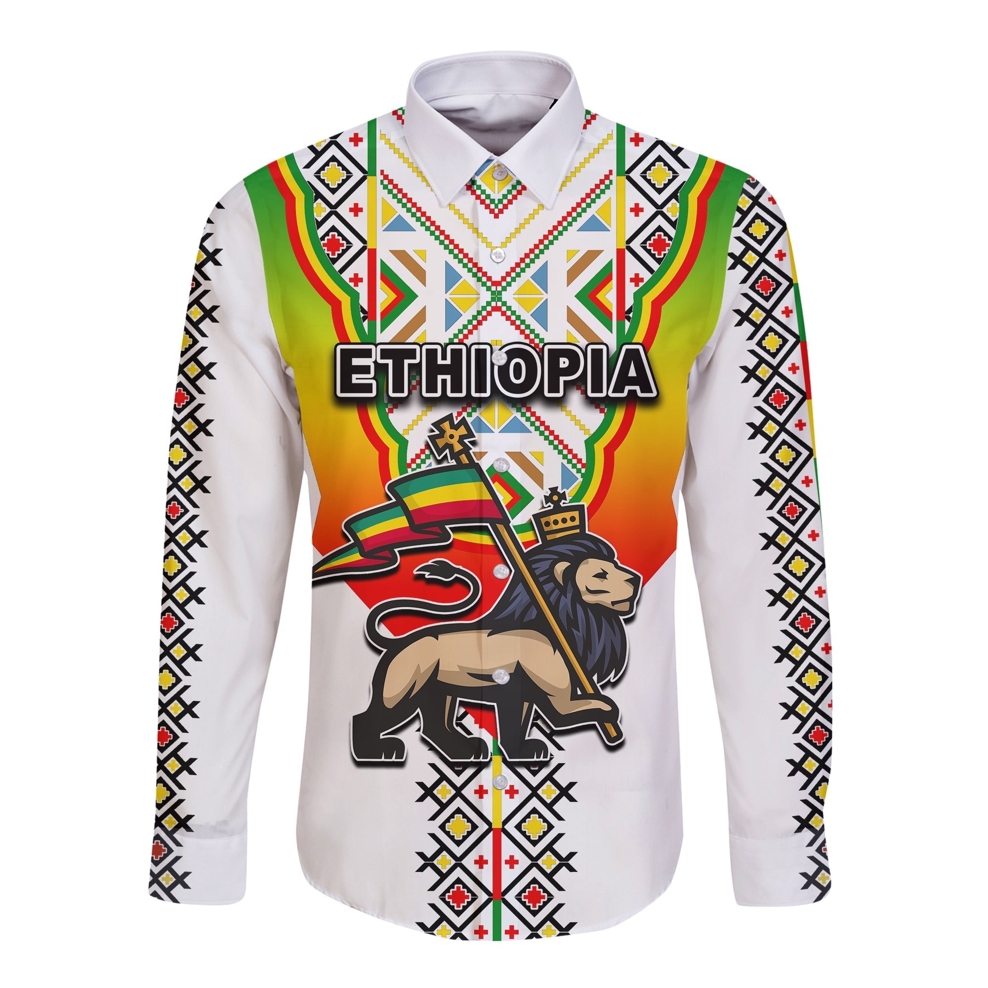 (Custom Personalised) Ethiopia Long Sleeve Button Shirt Reggae Style No.1 LT6 - Wonder Print Shop