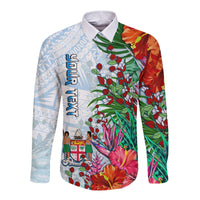 Custom Personalised Fiji Long Sleeve Button Shirt Proud Fijian Tapa mix Tagimoucia Flowers LT13 - Wonder Print Shop