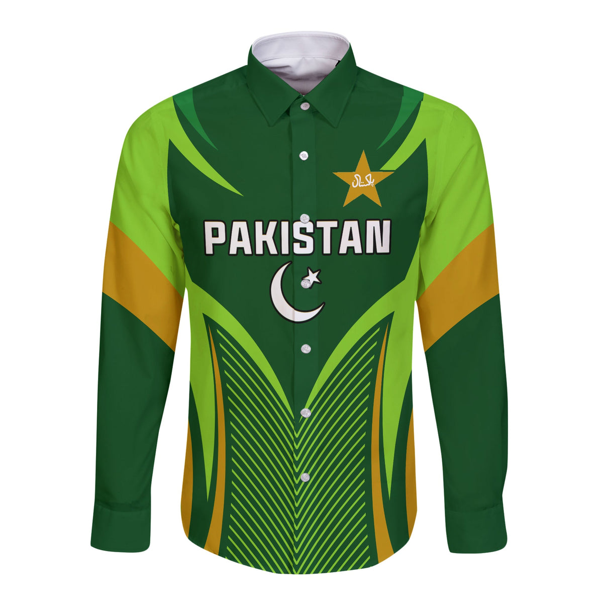(Custom Text and Number) Pakistan Cricket Long Sleeve Button Shirt Green Shaheens Champion LT13 - Wonder Print Shop