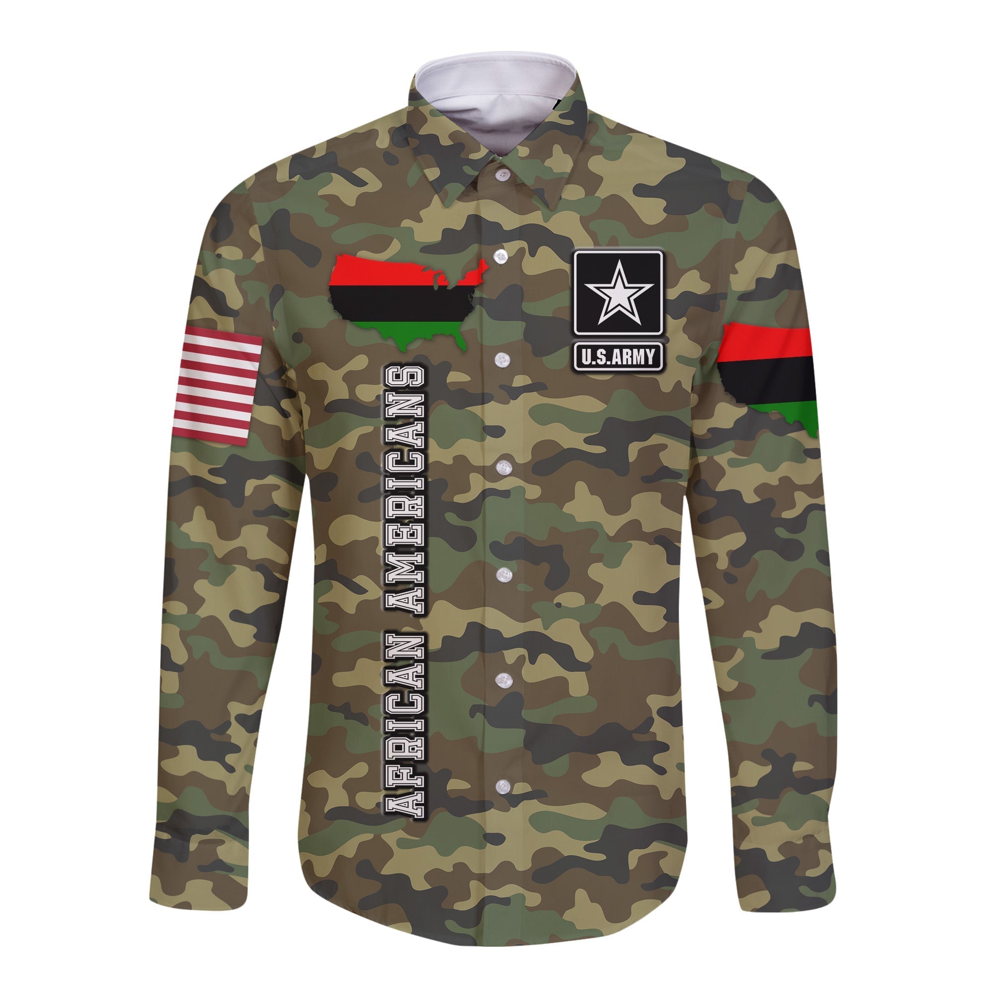Military of African Americans Hawaii Long Sleeve Button Shirt Flag Simple Style LT8 - Wonder Print Shop