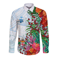 Fiji Long Sleeve Button Shirt Proud Fijian Tapa mix Tagimoucia Flowers LT13 - Wonder Print Shop