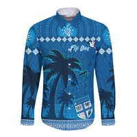 Bula Fiji Day Long Sleeve Button Shirt Fijian Tapa with Palm Tree 52nd Anniversary LT13 - Wonder Print Shop
