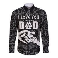 Black long-sleeve button shirt with runes, LOVE YOU DAD print, Viking hand