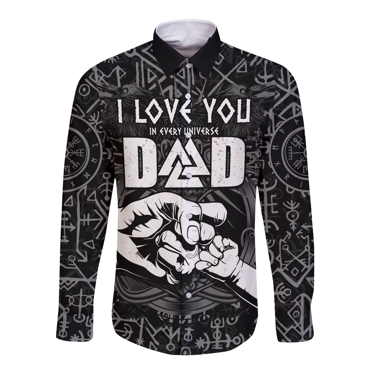 (Custom Personalised) Viking Dad Long Sleeve Button Shirt Happy Fathers Day Style Runes and Mjolnir LT13 - Wonder Print Shop