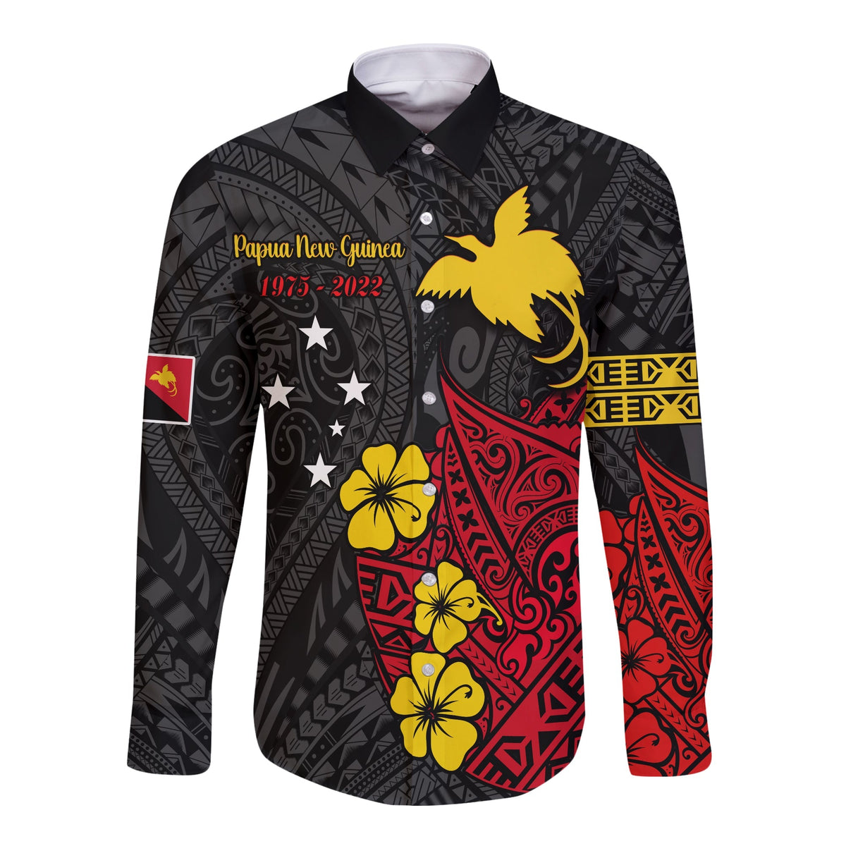 Papua New Guinea Anniversary Long Sleeve Button Shirt 47th Independence Day Since 1975 LT13 - Wonder Print Shop