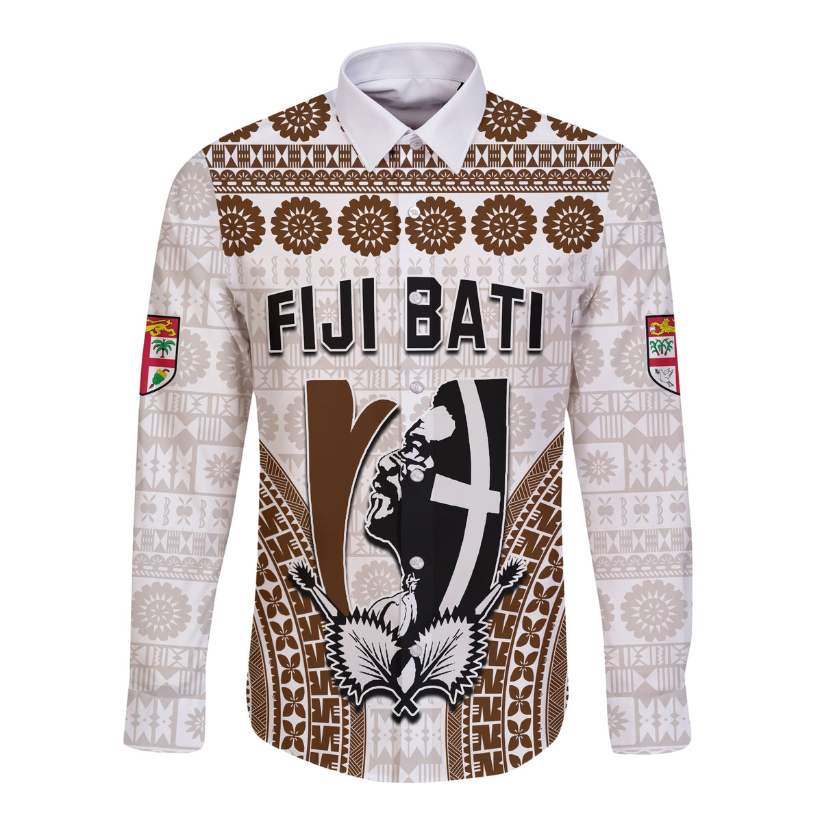 Custom Text and Number Fiji Rugby Bati Long Sleeve Button Shirt Proud Tapa Pattern LT13 - Wonder Print Shop