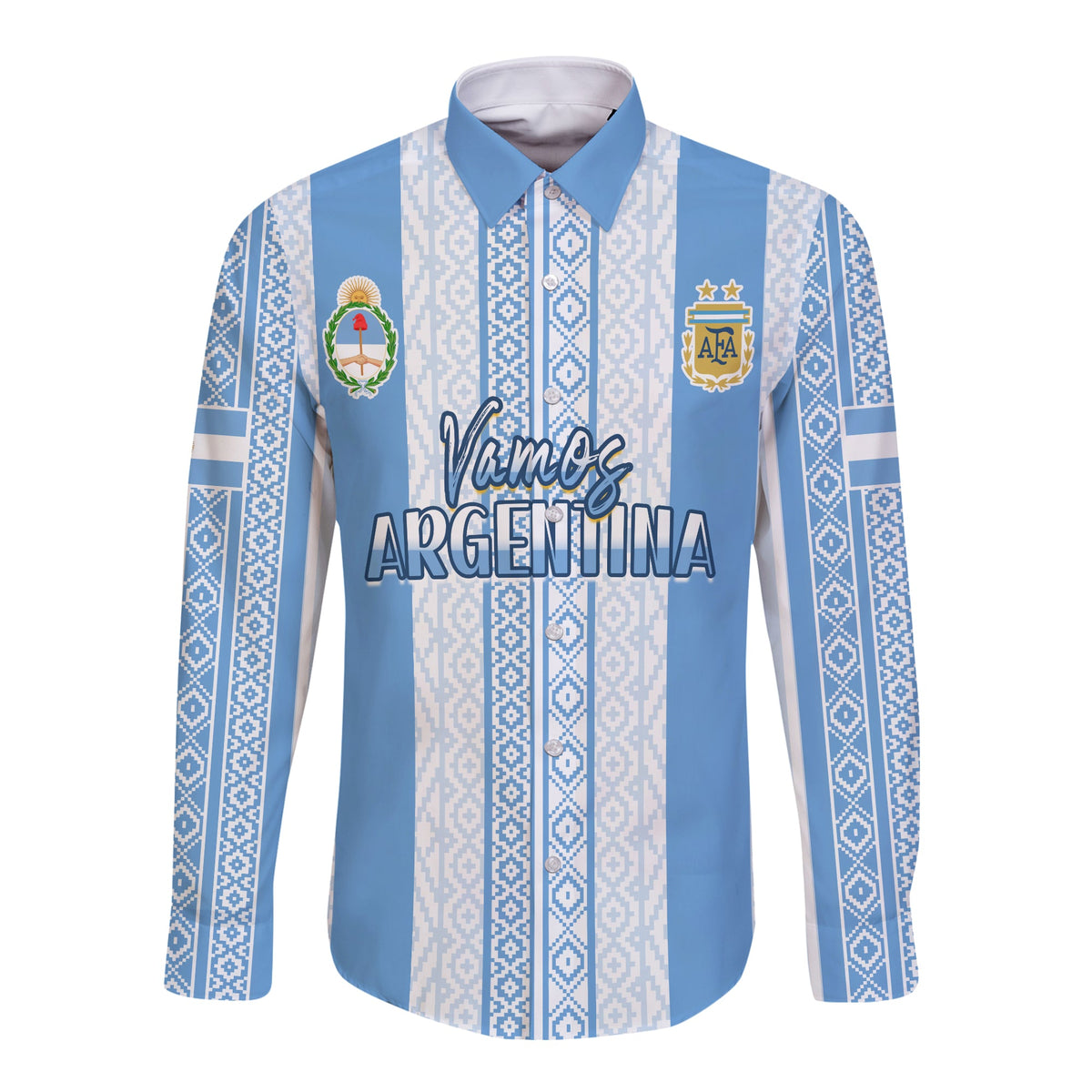 (Custom Text and Number) Argentina Football Long Sleeve Button Shirt Champions World Cup Gaucho Vamos LT13 - Wonder Print Shop