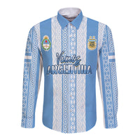 (Custom Text and Number) Argentina Football Long Sleeve Button Shirt Champions World Cup Gaucho Vamos LT13 - Wonder Print Shop