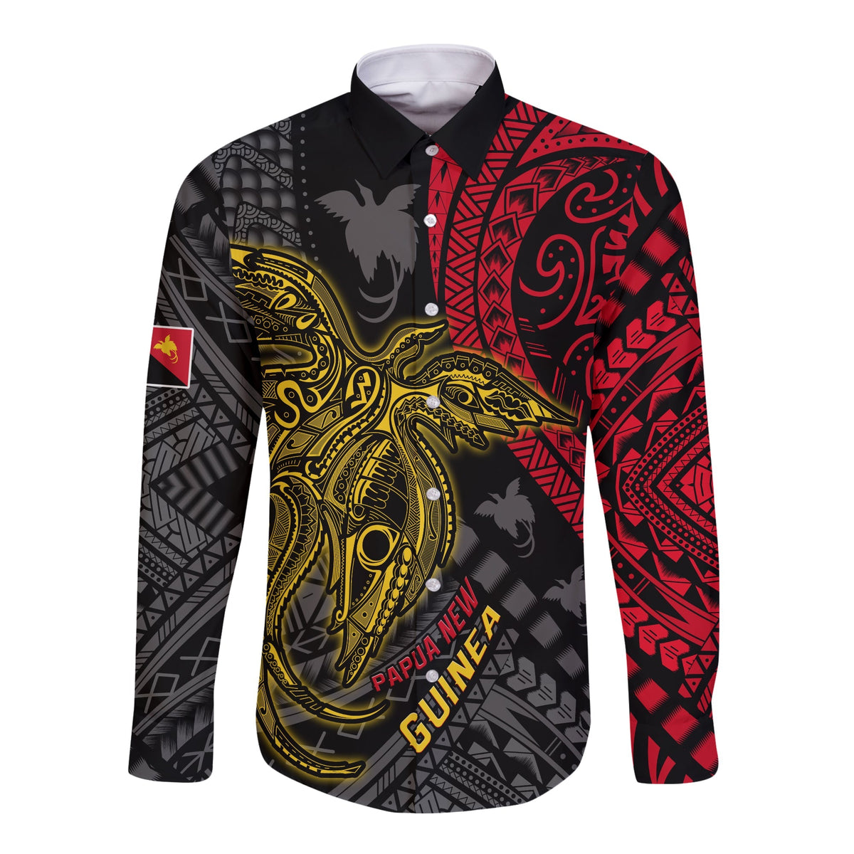 Custom Text and Number Papua New Guinea Long Sleeve Button Shirt Raggiana Birds Of Paradise Happy 47th Independence Day LT13 - Wonder Print Shop