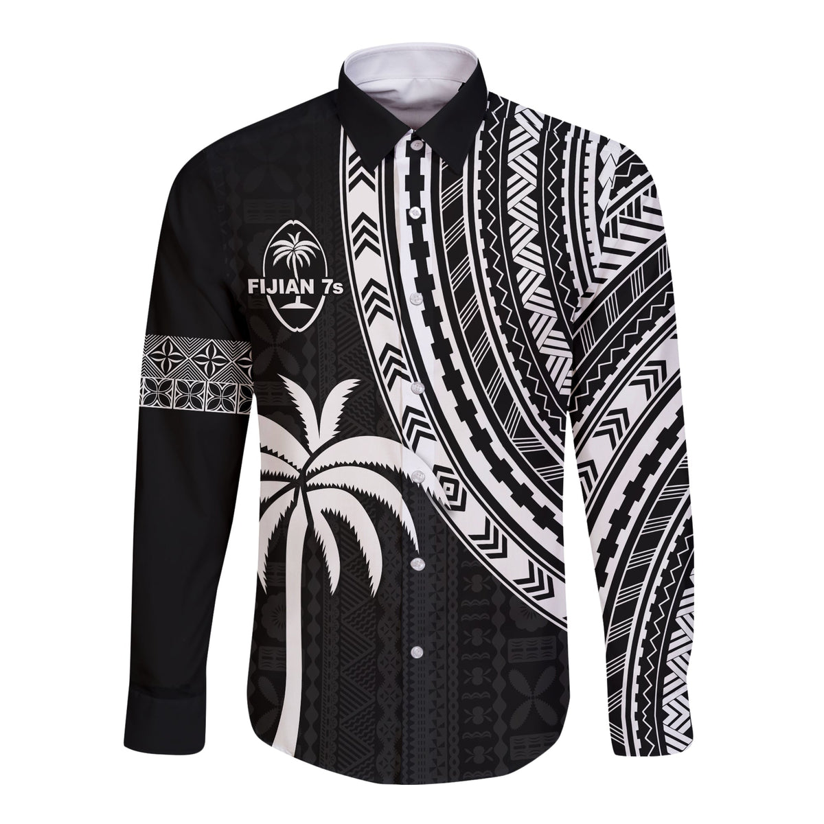 Custom Text and Number Fiji Rugby Sevens Long Sleeve Button Shirt Fijian 7s Tapa Polynesian LT13 - Wonder Print Shop