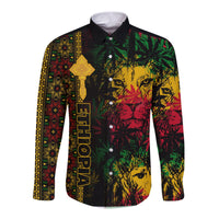 Ethiopia Lion Reggae Hawaii Long Sleeve Button Shirt Ethiopian Cross LT13 - Wonder Print Shop