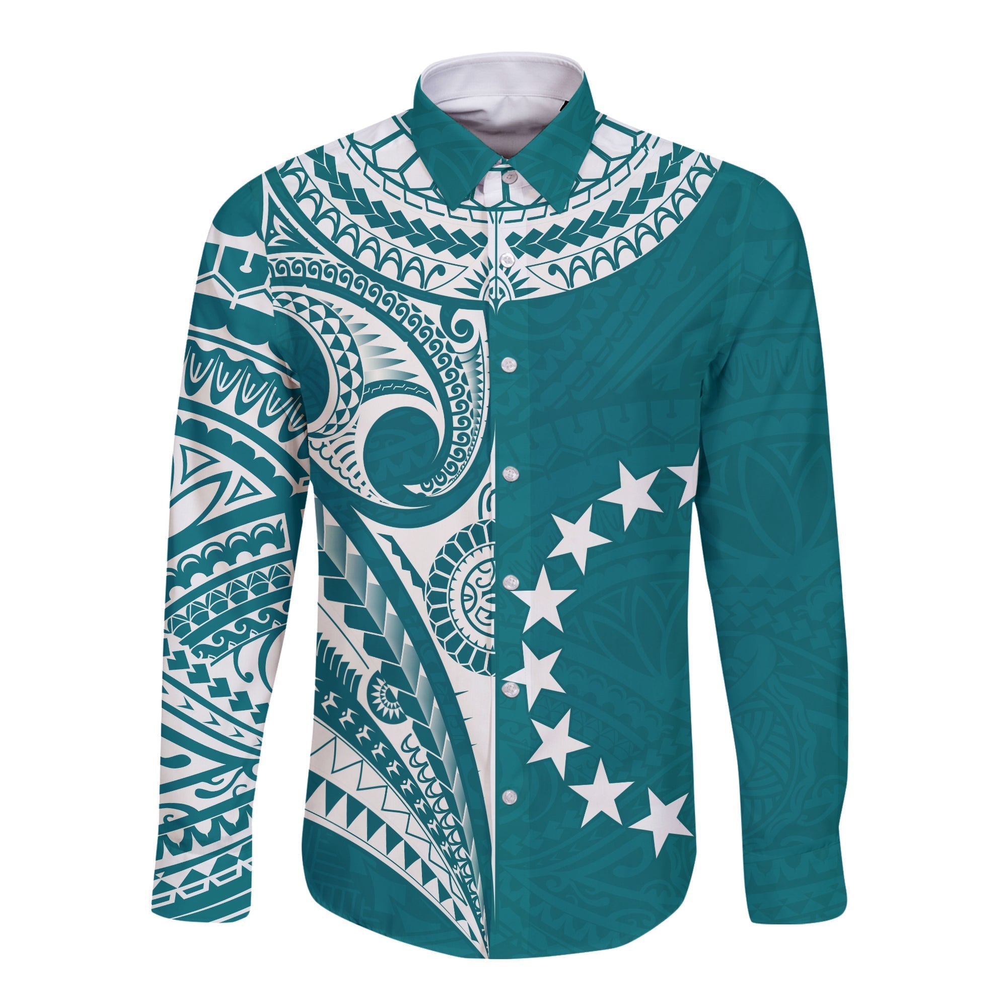 Cook Islands Tatau Long Sleeve Button Shirt Symbolize Passion Stars Version Blue LT13 - Wonder Print Shop