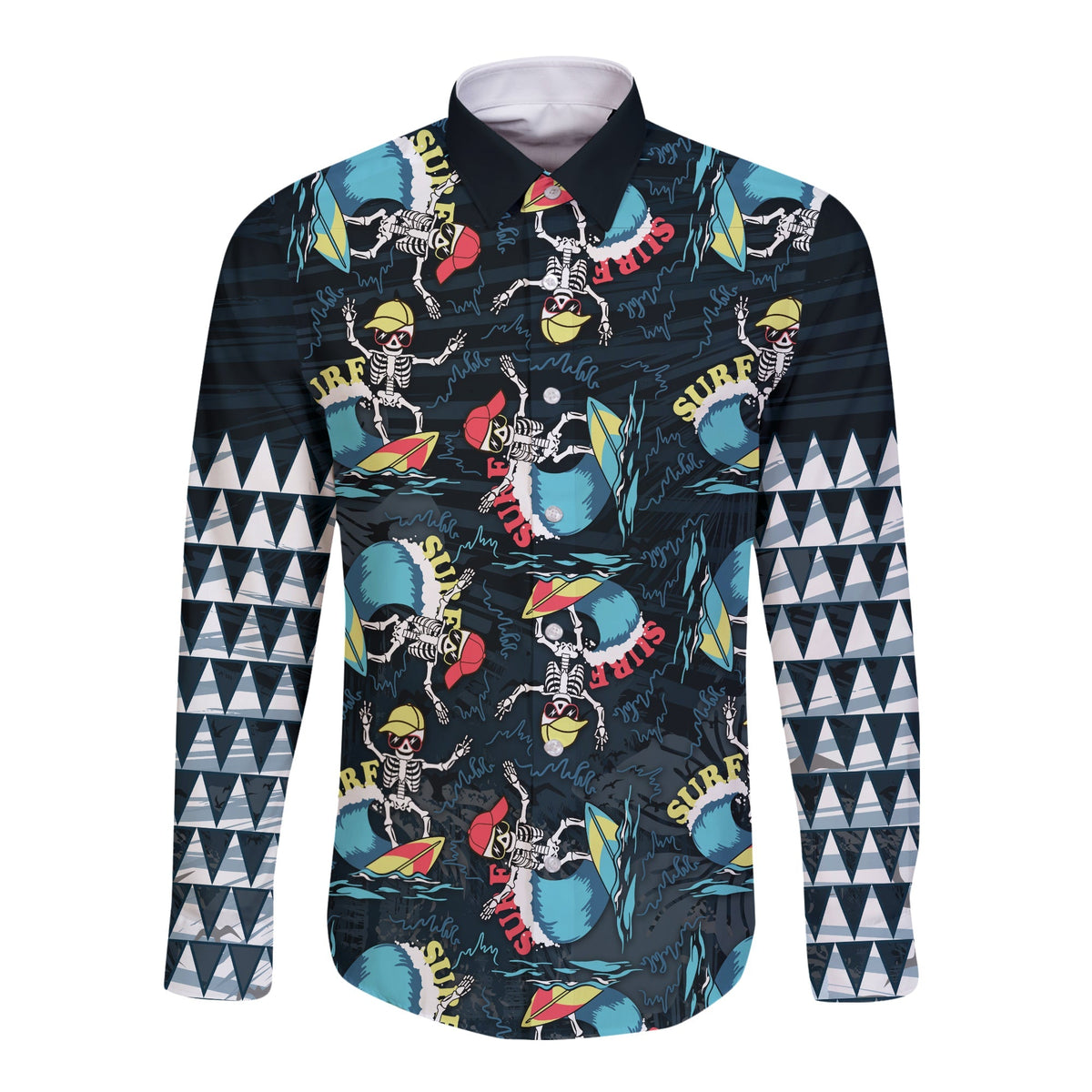 Custom Personalised Hawaii Skeleton Surf Long Sleeve Button Shirt Halloween Hawaiian Tribal LT13 - Wonder Print Shop