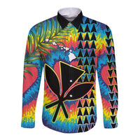 (Custom Personalised) Hawaii Rainbow Tie Dye Long Sleeve Button Shirt Flowers Polynesian Hawaiian Tribal LT13 - Wonder Print Shop