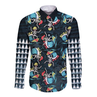 Hawaii Skeleton Surf Long Sleeve Button Shirt Halloween Hawaiian Tribal LT13 - Wonder Print Shop