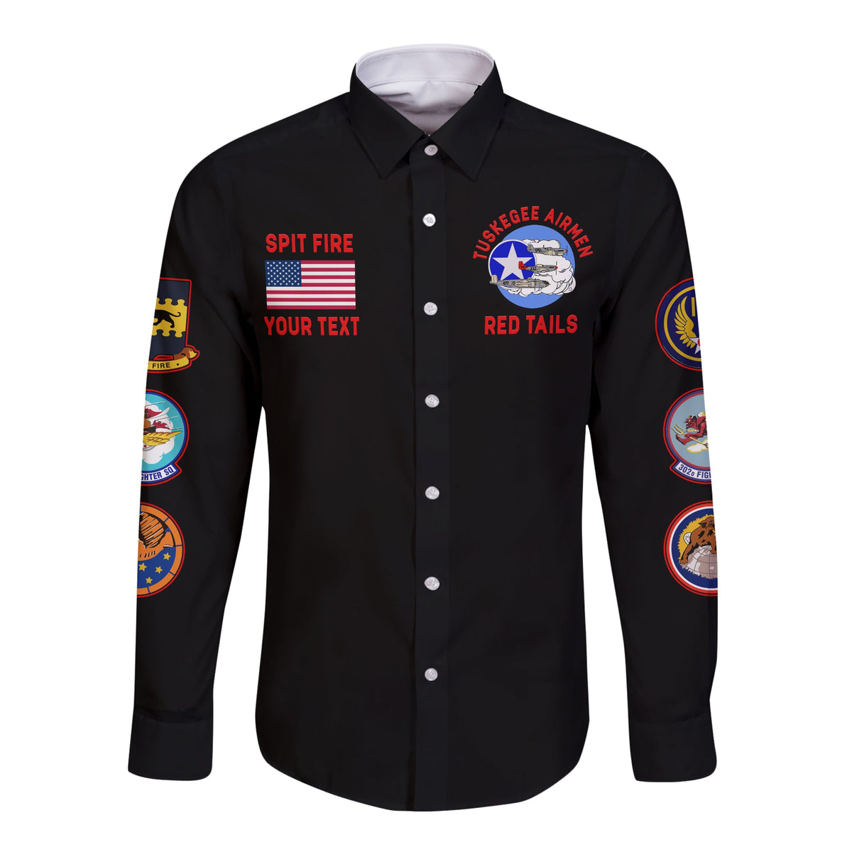 (Custom Personalised) Tuskegee Airmen Long Sleeve Button Shirt US Military Black Red Tails LT13 - Wonder Print Shop
